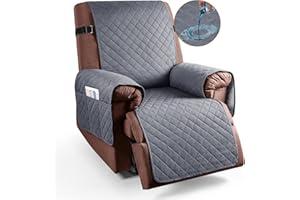 KinCam 100% Waterproof Recliner Chair Cover, Reclining Couch Covers for Pets, Dogs, Recliner Couch Slipcover Furniture Protector with Elastic Straps for Kids(23.6", Dark Gray)