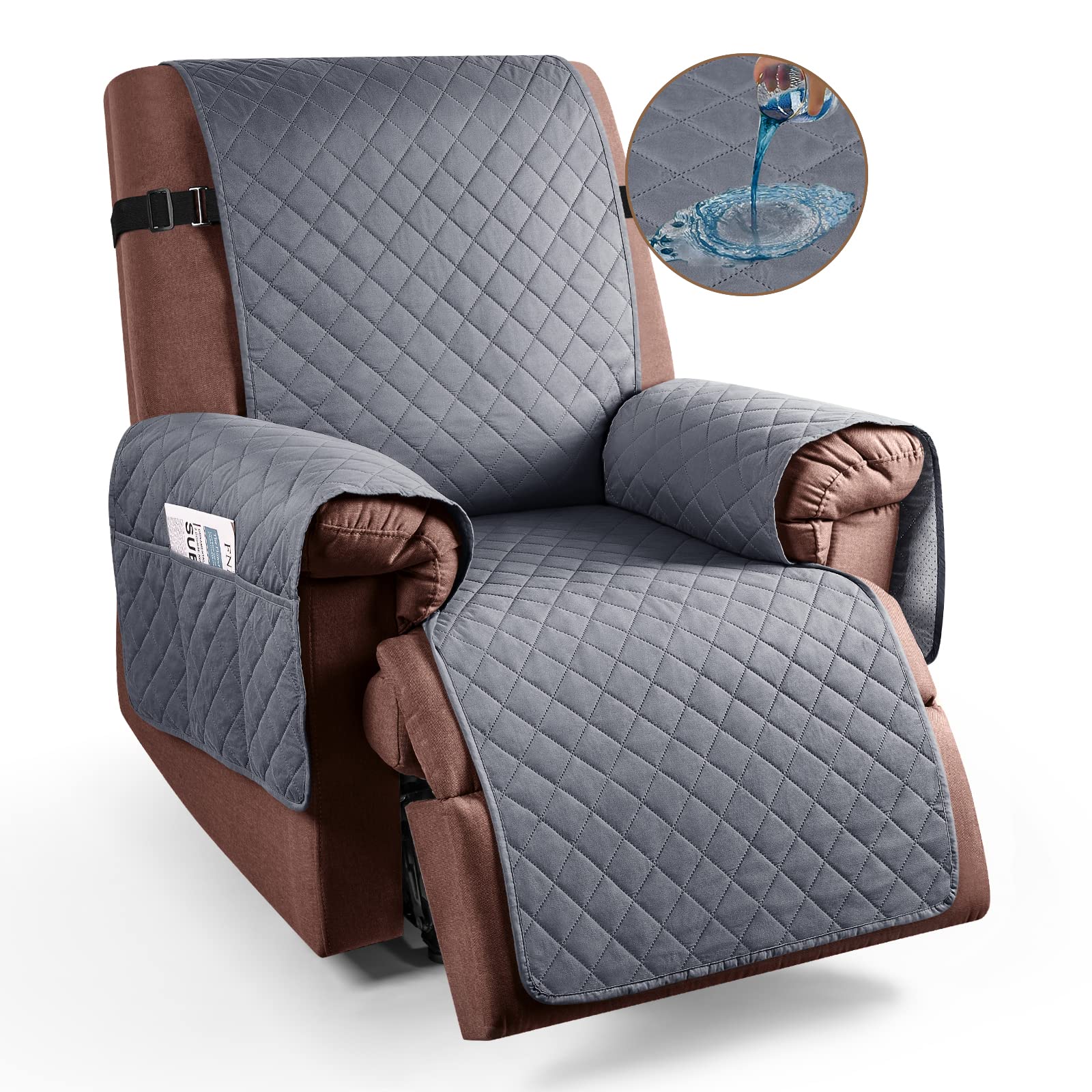 Photo 1 of KinCam 100% Waterproof Recliner Chair Cover, Reclining Couch Covers for Pets, Dogs, Recliner Couch Slipcover Furniture Protector with Elastic Straps for Kids(23.6", Dark Gray)
