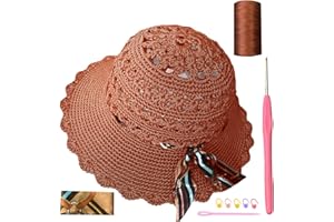 SHENJILL Crochet Kit for Beginners Sun Hat Crochet Women Beach Hat Beginner Knitting Kit for Adults Easy Starter Yarn Kits for Crocheting Easy-to-Follow Instructions (Coffee)