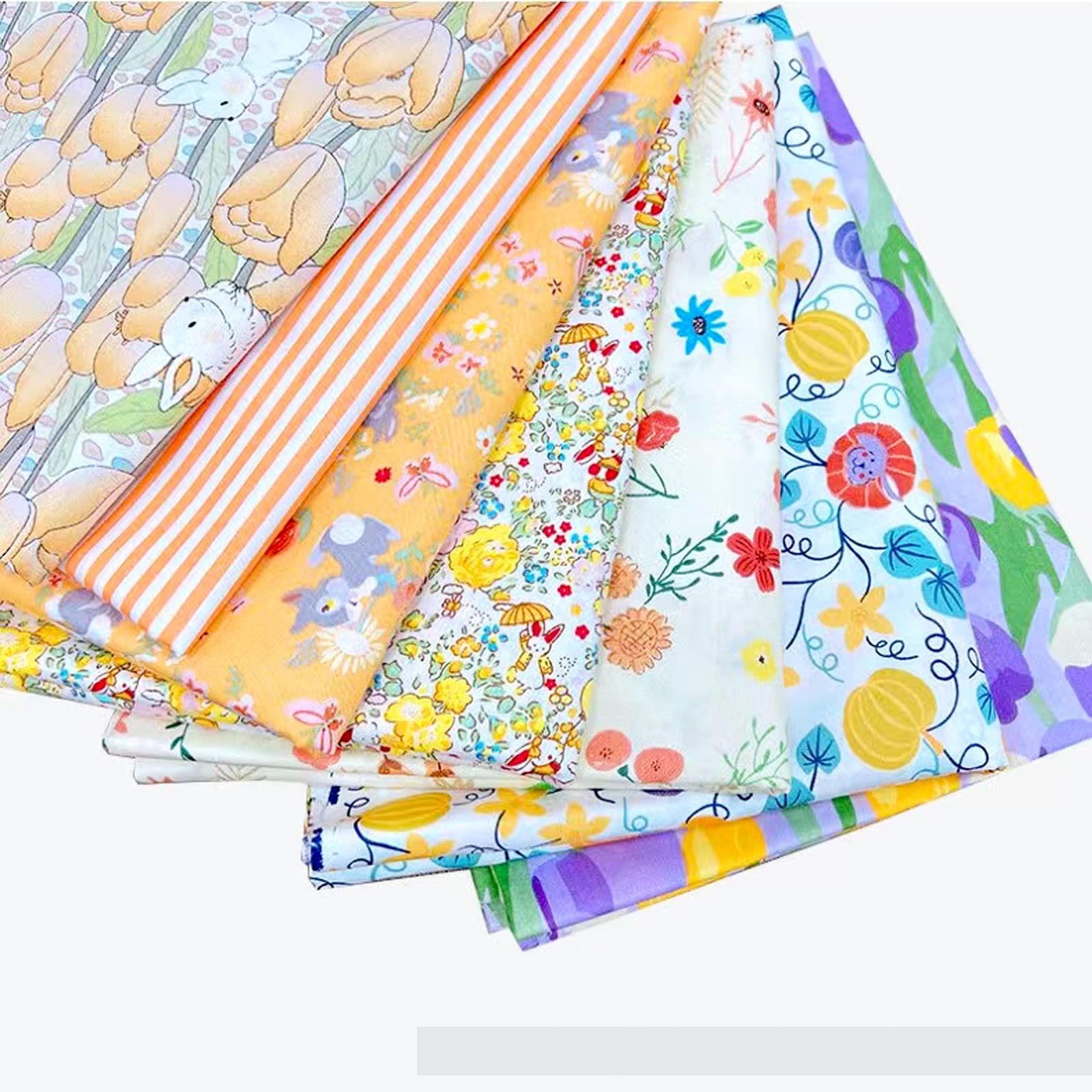 Cotton Craft Fabric Bundles Patchwork,Fabric Fat Quarters Bundle 7PCS 50 x 40cm Fat Squares Sewing Patchwork Different Pattern Cloths DIY Scrapbooking Artcraft (Yellow Flower-7)