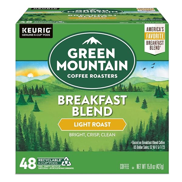 GREEN MOUNTAIN COFFEE ROASTERS BREAKFAST BLEND SINGLE-SERVE KEURIG K-CUP PODS, LIGHT ROAST COFFEE, 48 COUNT