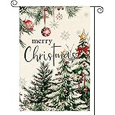 AVOIN colorlife Evergreen Christmas Tree Garden Flag 12x18 Inch Double Sided Outside, Merry Christmas Winter Holiday Yard Outdoor Flag