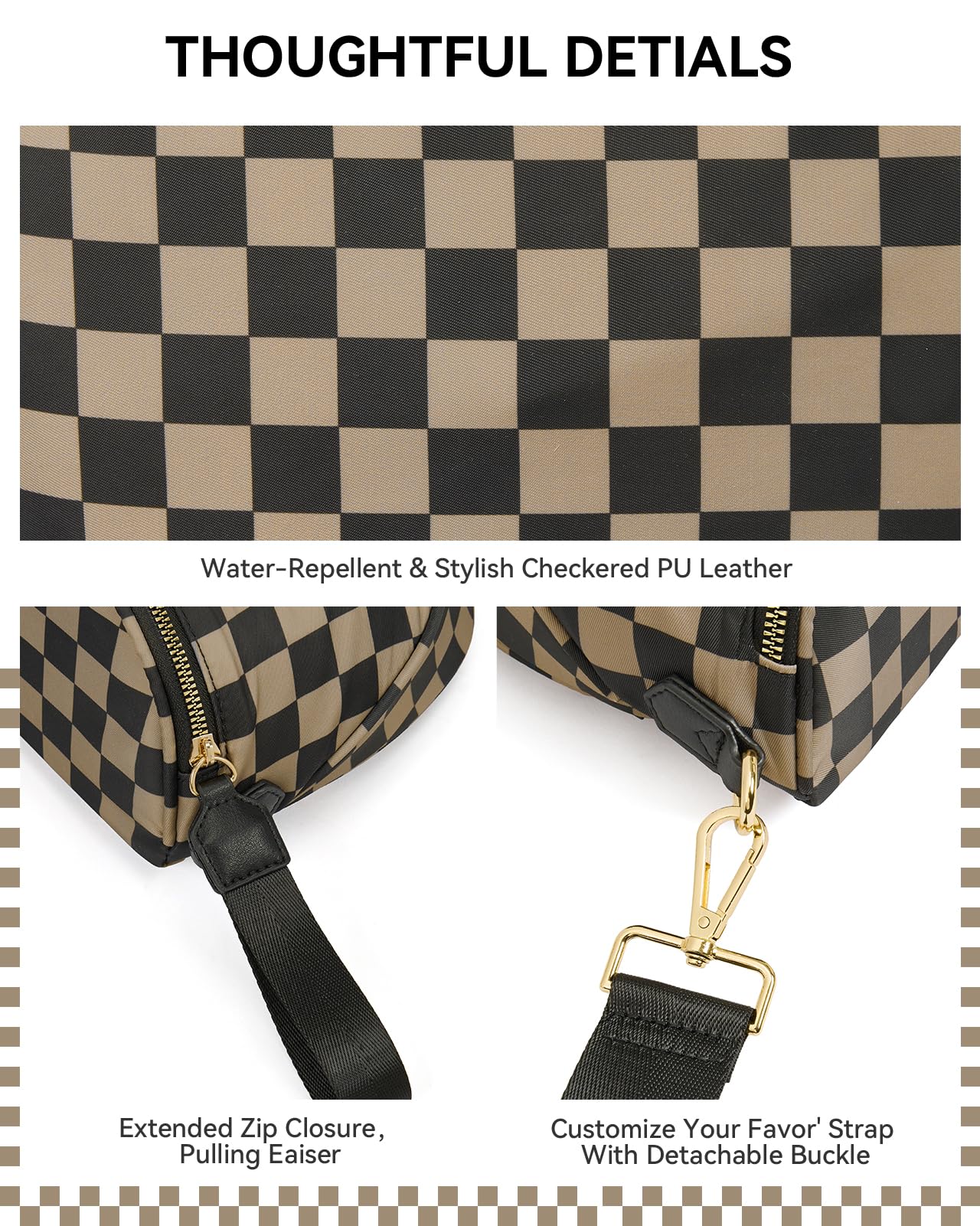 BOSTANTEN Crossbody Bags for Women Cross Body Purse Checkered Bum Bag Large Fanny Waist Pack with Adjustable Strap