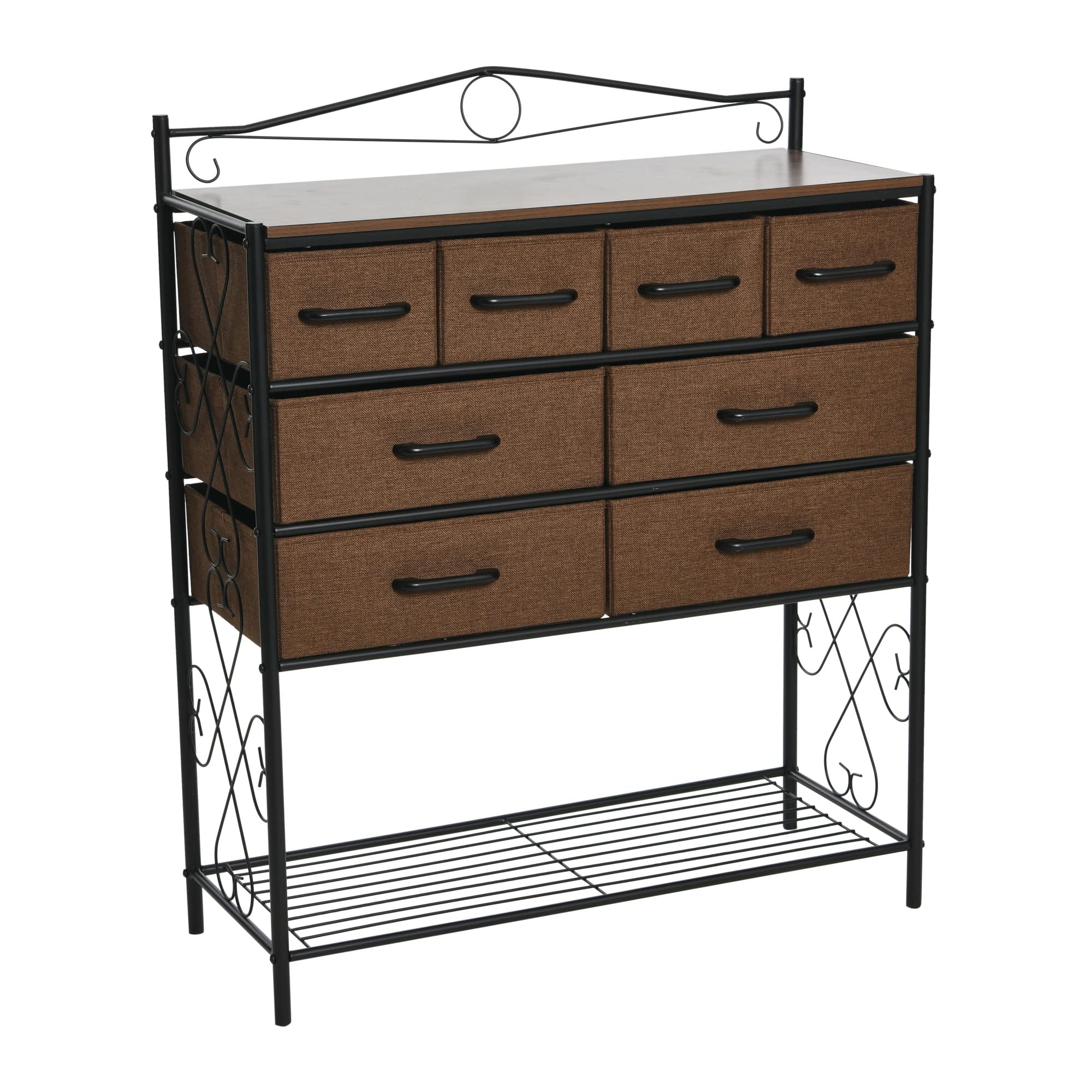 Household Essentials Victorian Style 8-Drawer and Bottom Shoe Shelf Storage Organizer Unit, Black and Walnut Color Image