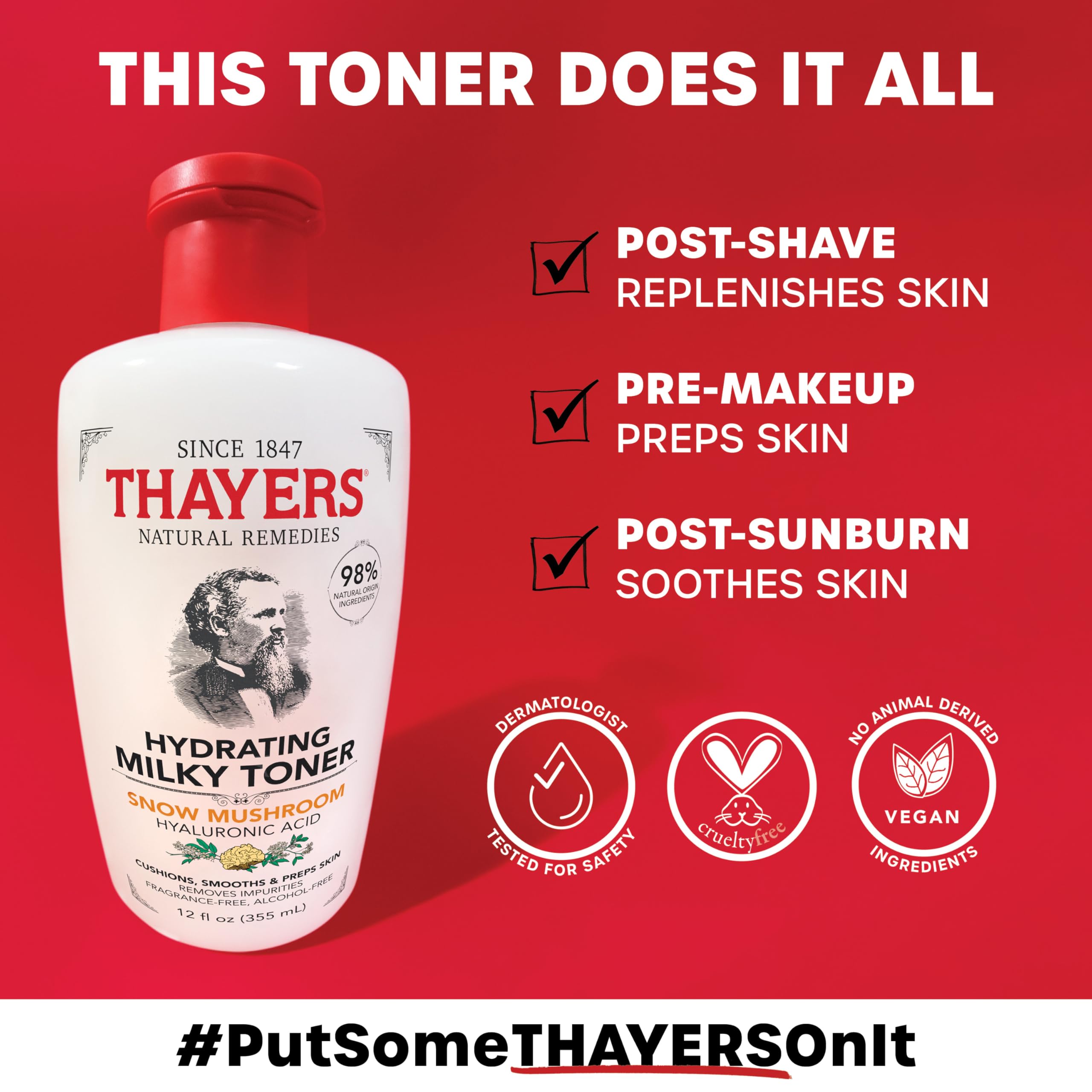 THAYERS Milky Hydrating Face Toner with Snow Mushroom Tremella, Hyaluronic Acid and Elderflower, Dermatologist Recommended Gentle Alcohol Free Skincare for Dry & Sensitive Skin, Paraben Free, 3 Fl Oz