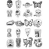 BBTO 20 Pieces Enamel Pins Skull Spooky Skeleton Enamel Pins Set Black Decorative Cartoon Goth Skull Horror Dark Brooch Cute Lapel Buttons for Jacket Backpack Hat Halloween
