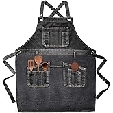 Upguider Denim Apron with Multi Pockets for Kitchen, Cooking, BBQ & Gardening