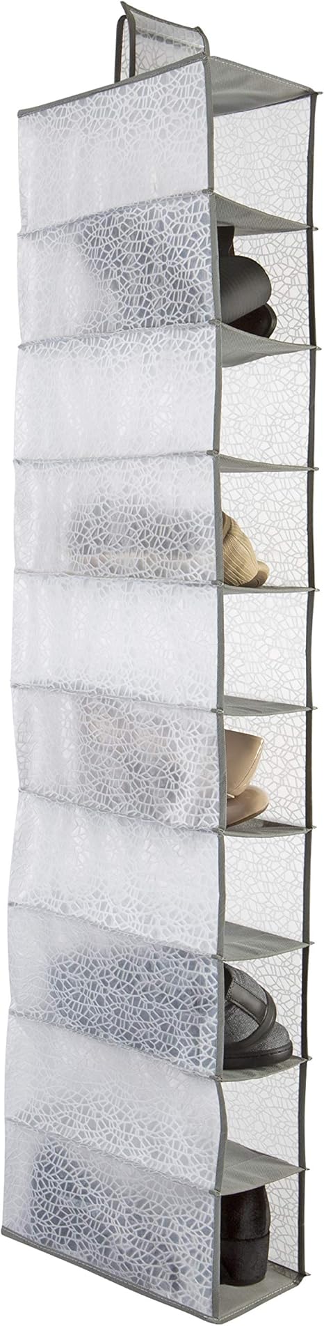 simple nest canvas shoe pockets on Amazon Com Simplify 10 Shelf Embossed Nest Hanging Closet Organizer With Velcro Attachment Collapsible Additional Shelves Good For Shoes Accessories White Home Kitchen