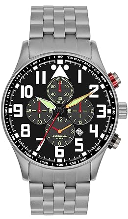 Astroavia Herren-Armbanduhr Alarm Chronograph mit Edelstahl Armband Quarz V2S