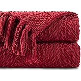 BATTILO HOME Red Throw Blanket for Couch, Knit Christmas Throw Blanket for Home Decor, Super Soft Cozy Warm Red Christmas Blanket for Winter, 50" x 60"