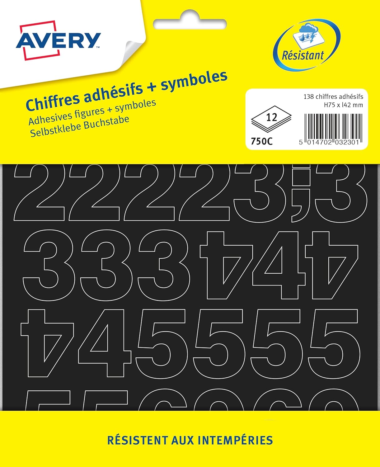 Avery Pack of 138 Self-Adhesive Numbers 75 mm Black (750C)