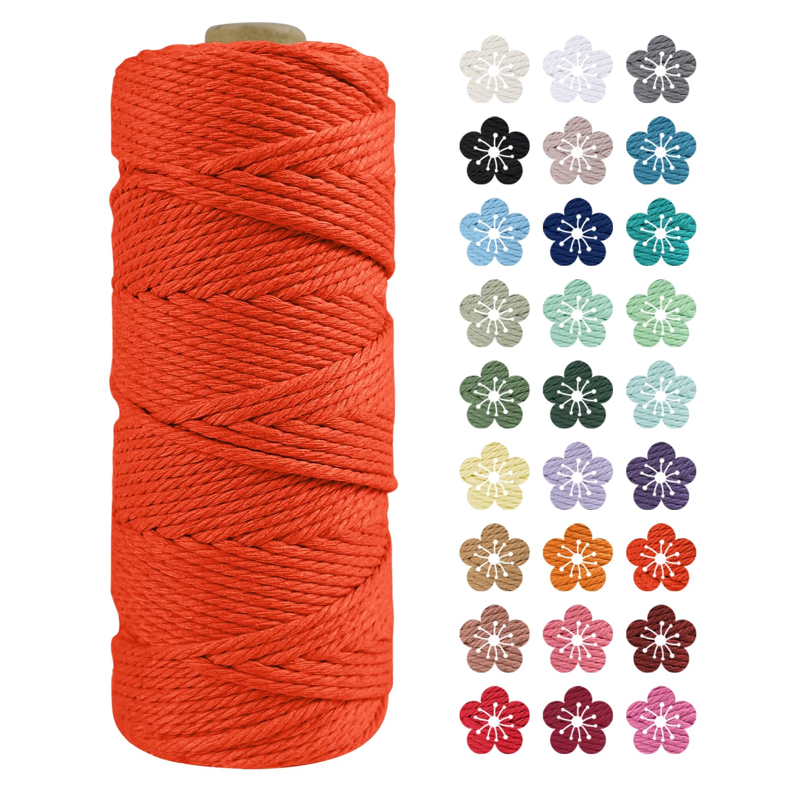LEREATI Macrame Cord 2mm x 100m, Thick Macrame Rope Natural Cotton Rope Craft String, 3 Strand Twisted Cotton Cord Yarn for DIY Plant Hanger, Wall Hanging, Christmas Decoration (Orange)