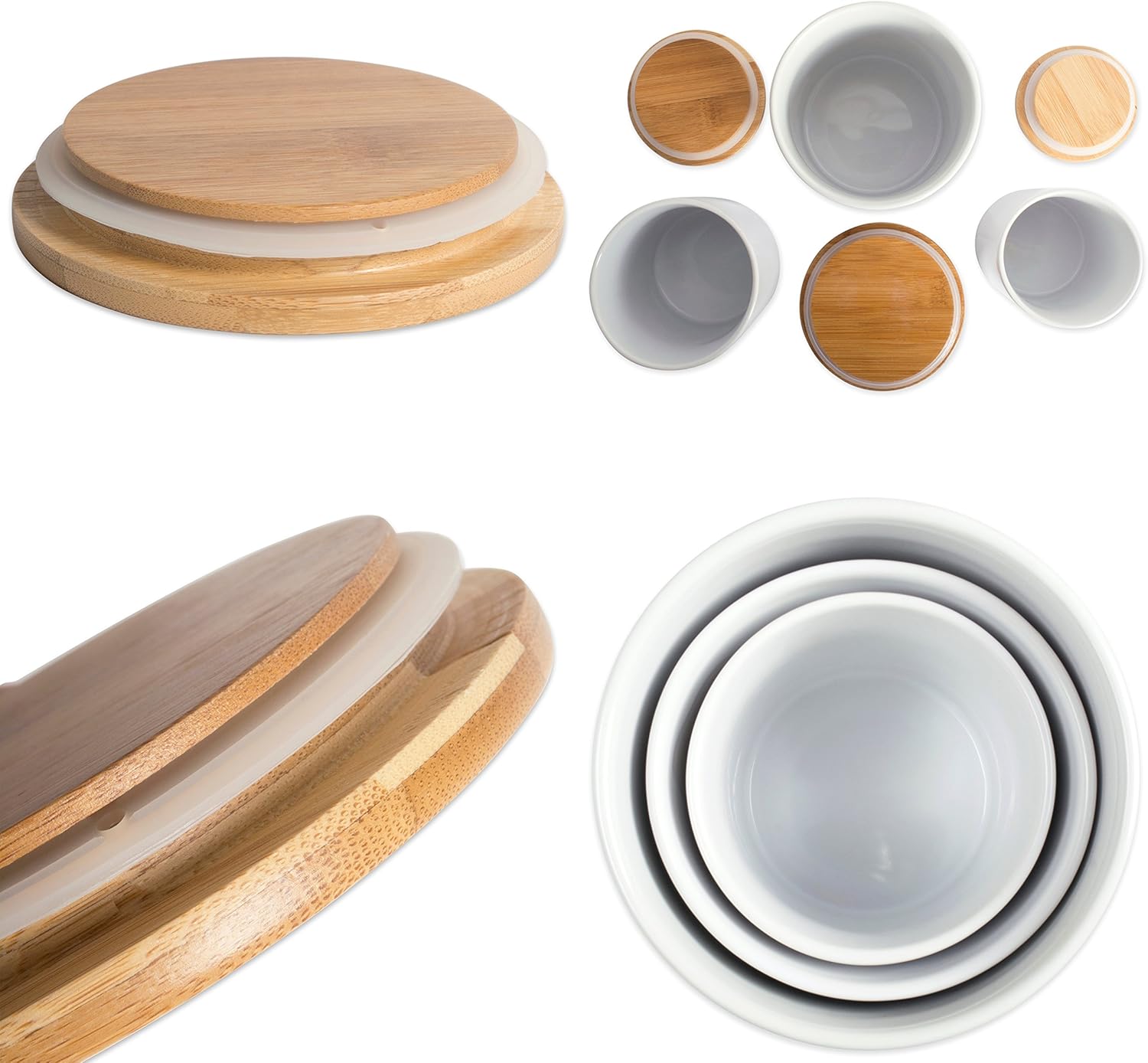DII Modern Chic Ceramic Kitchen Canister with Bamboo Lid for Food Storage, Serve Coffee, Sugar, Tea, Spices, and More White, Assorted Sizes: 4.5x4.5x5.5, 4x4x4.5”, 3x3x4: Home & Kitchen