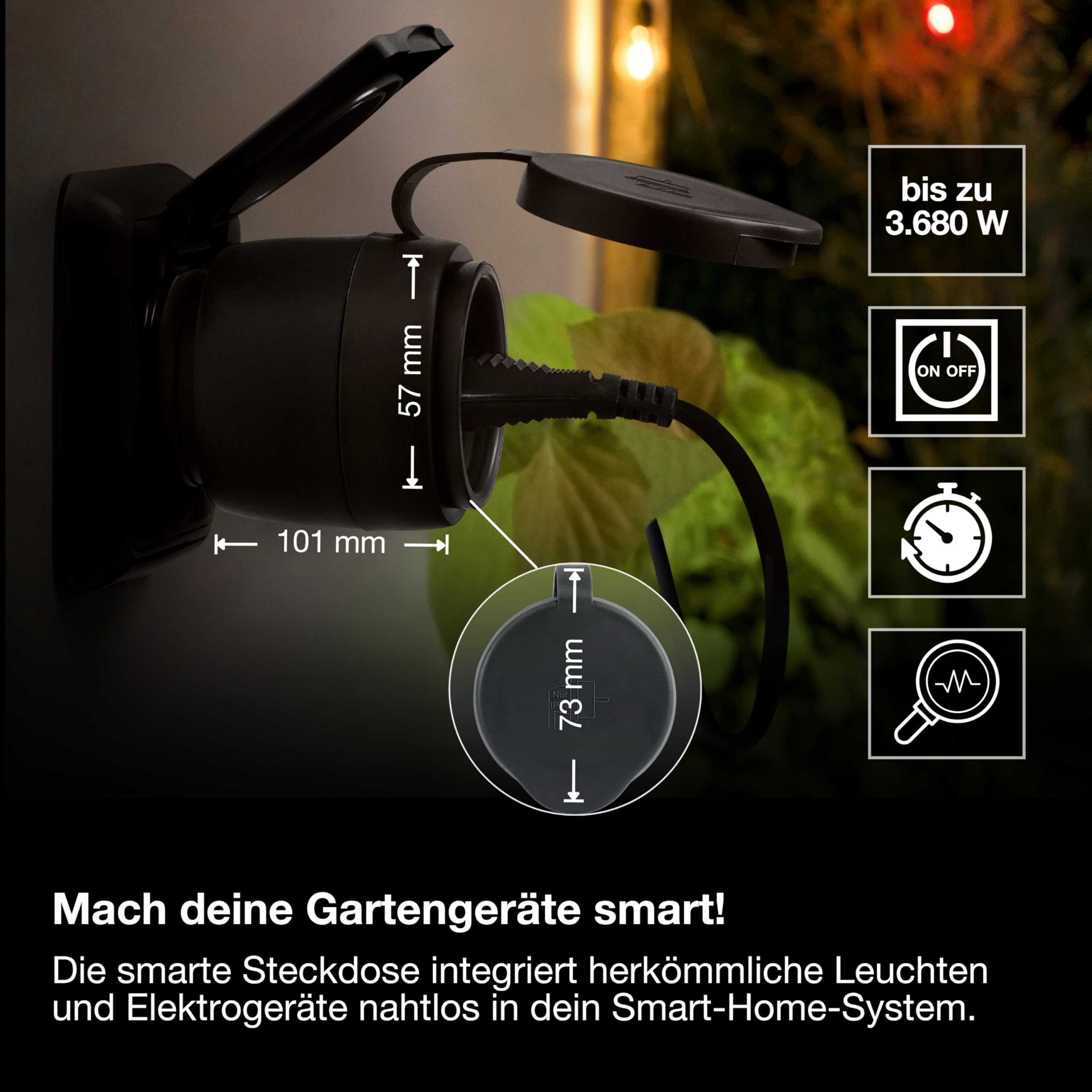 OSRAM SMART+ ZIGBEE Outdoor-EU-Steckdose, Außensteckdose mit Energieverbrauchskontrolle in Schwarz aus PP, IP44-Schutz, Integration von Geräten ins Smart Home 2