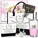 Unipinkart 70th 1956 Birthday Gifts for Women, 70 Year Old Birthday Fabulous Gifts for Women, Cool 70th Gift Canvas Tote Bag Set for Woman, Turning 70th Cup Gift Basket for Her Mom Sister Wife