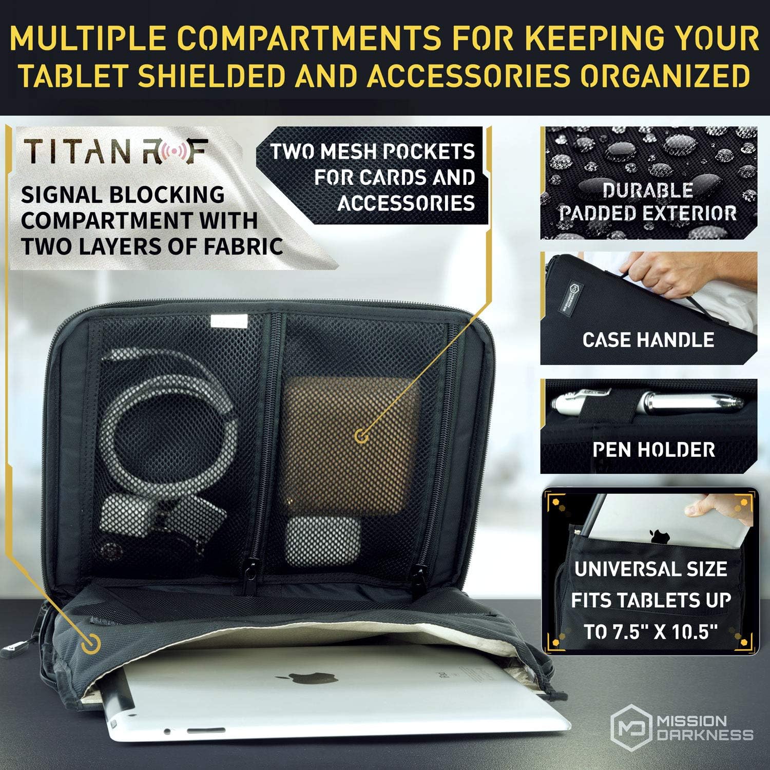 Mission Darkness Mojave Faraday Tablet Bag // Multi-Functional Travel Case with Accessory Pockets and Built-in Faraday Sleeve // Signal-Blocking - Image 4