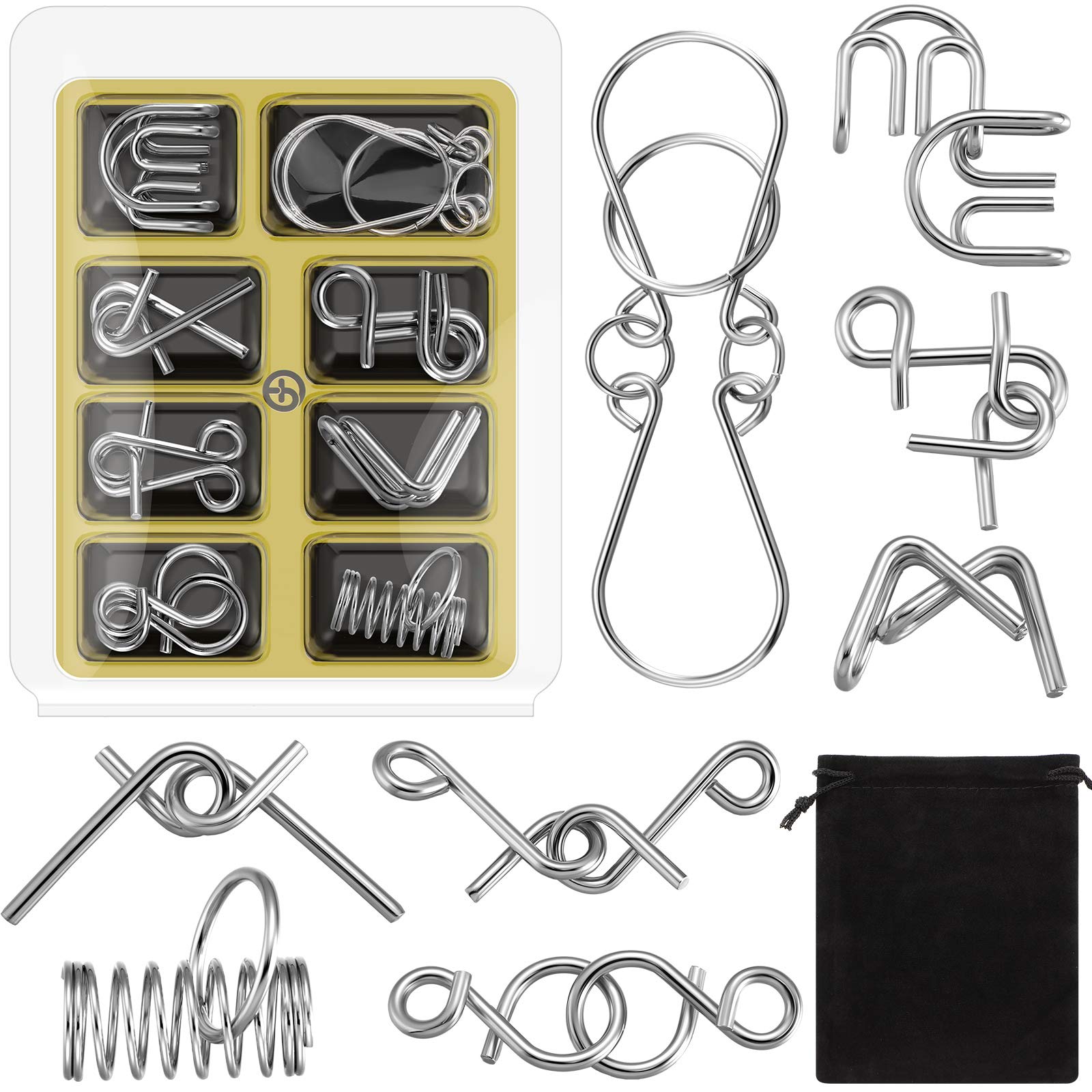 Sumind 8 Pieces Metal Wire Puzzles, Cute Style - Logic Test Game, Metal Link Game, Disentanglement Puzzle, Metal Unlock Toy for Teens and Adults