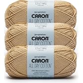Caron All Day Cotton Yarn for Crocheting, Jute, 3-Pack | #4 Worsted Yarn, 100% Mercerized Cotton, Soft Crochet Yarn for Knitting, Amigurumi &amp; Crafts, 173yds, 100g/3.5oz per skein