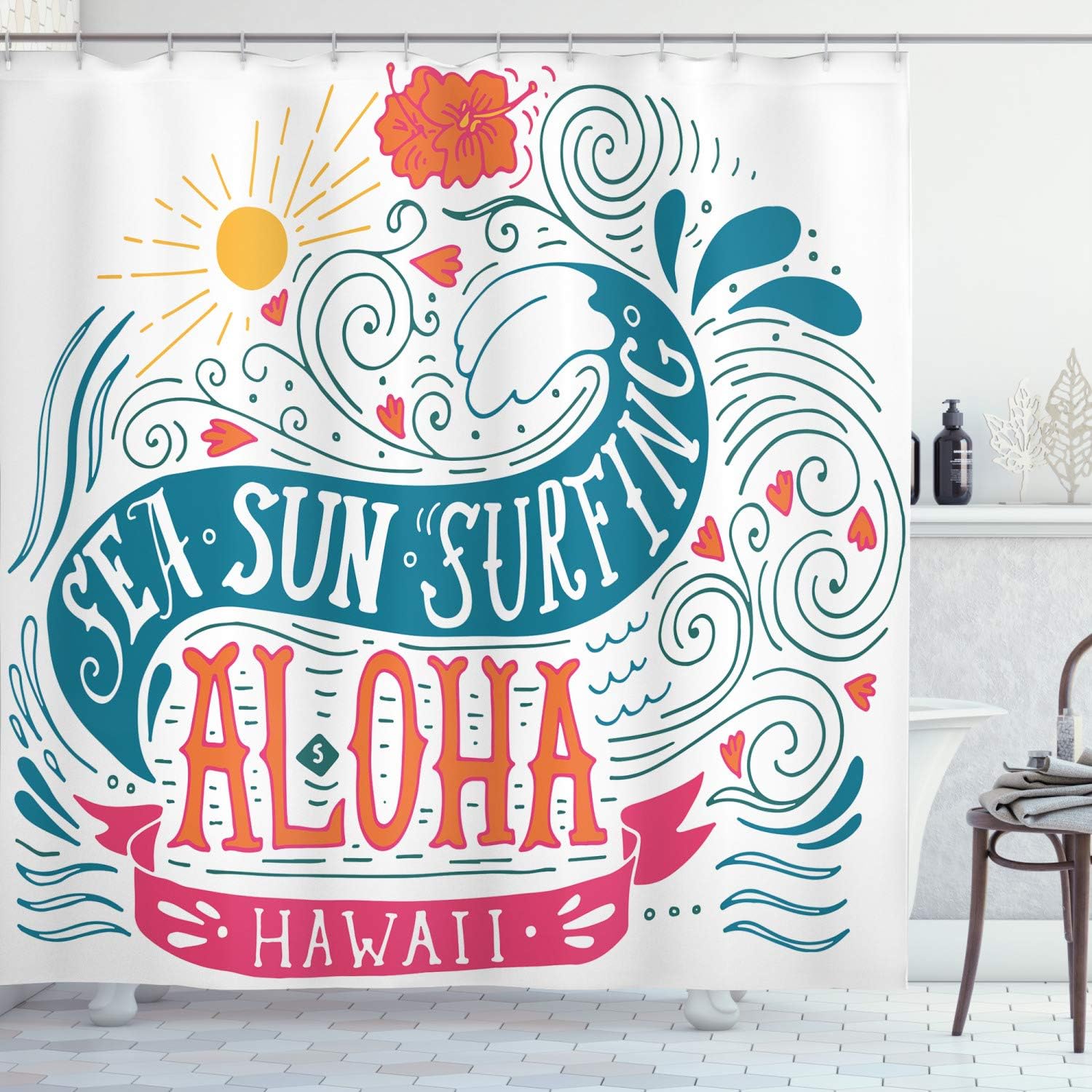 Amazon Com Ambesonne Hawaiian Shower Curtain By Sea Sun Surfing