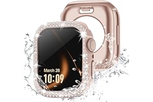 Missair [2 in 1] Waterproof Bling Case for Apple Watch 41mm Series 7 8, iWatch Full Protective Case Cover with Tempered Glass Screen Protector, Front & Back Bumper with Diamonds Rhinestone for Women