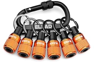 ELEAD 6-Piece Bit Holder Key Chain, 1/4 inch Orange Hex Shank Bit Holders, Quick Release Design with Keychain Carabiner for Nut Driver, Screwdriver & Drill Bits, Tools Gifts for Men