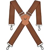 WELKINLAND 2"-Wide Elastic Brown suspenders, Work suspenders for men, 2 Inch Suspenders for men, Mens suspenders for jeans, B