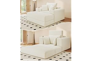 Busaurus 62" Oversized Chaise Lounge Chair Indoor, Fluffy Corduroy Upholstered Boneless Couch, Convertible Sleeper Sofa Bed & Reading Chair, Cloud Sofa Couches for Living Room, No Assembly, Beige