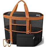 Stylish XX-Large Cruise Essentials Beach Bag for Women, Zip-Top 11-Pocket | 40L+ Spacious;Mesh &times; Canvas;Zipper Pouch;Secure Zip-Top;Sand-Resistant Base