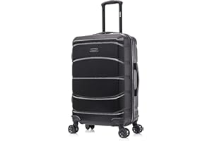 DUKAP SENSE Hardside Luggage with Spinner Wheels | 24 in Durable Lightweight Medium Checked Suitcase for Travel | Zipper Clouser Suit Case with Gel Handles and Trolley | Black