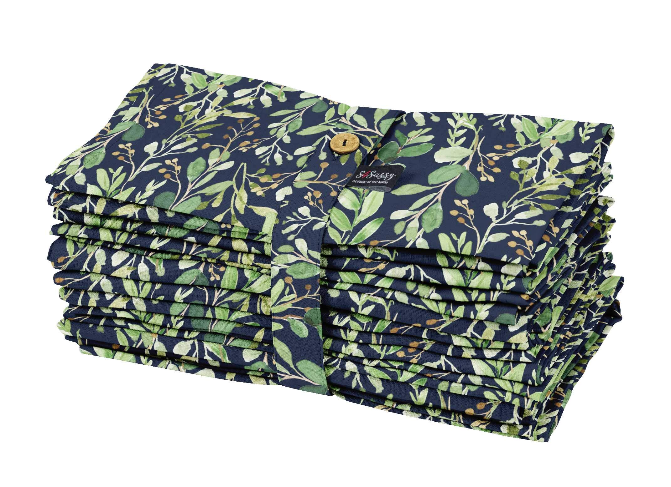 S4Sassy Blue Blueberry Leaves Dinner Holiday Napkins Pack of 12 Printed Fall Fabric Napkins Decorative Napkins 18 x 18 Inches