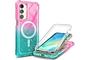 WDHD for Samsung Galaxy A16-5G Phone Case Glitter Pink/Aqua | Magnetic Compatible with MagSafe, Raised Corners Drop Protection Shockproof Protective Bumper Cover