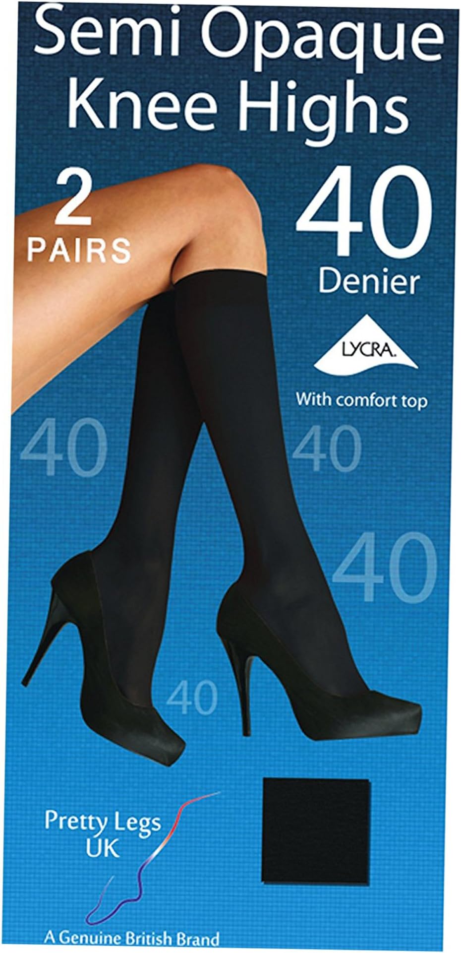 Pretty Legs Semi Opaque 40 Denier Black Knee Highs (2 Pair Pack)