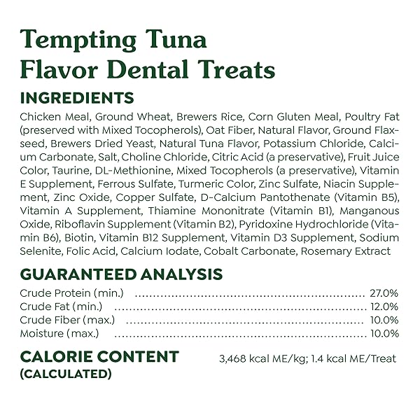 GREENIES CAT TREATS, VETERINARIAN-RECOMMENDED ADULT NATURAL DENTAL CAT TREATS, TEMPTING TUNA FLAVOR, 9.75 OZ. TUB