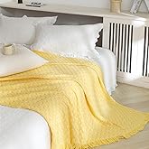 Simple&Opulence 100% Cotton Throw Blanket for Couch, Bed, Waffle Weave Knit Blanket with Tassels, Soft Lightweight Pre-Washed Breathable Comfy Blanket Farmhouse Decor for All-Season(Light Yellow)