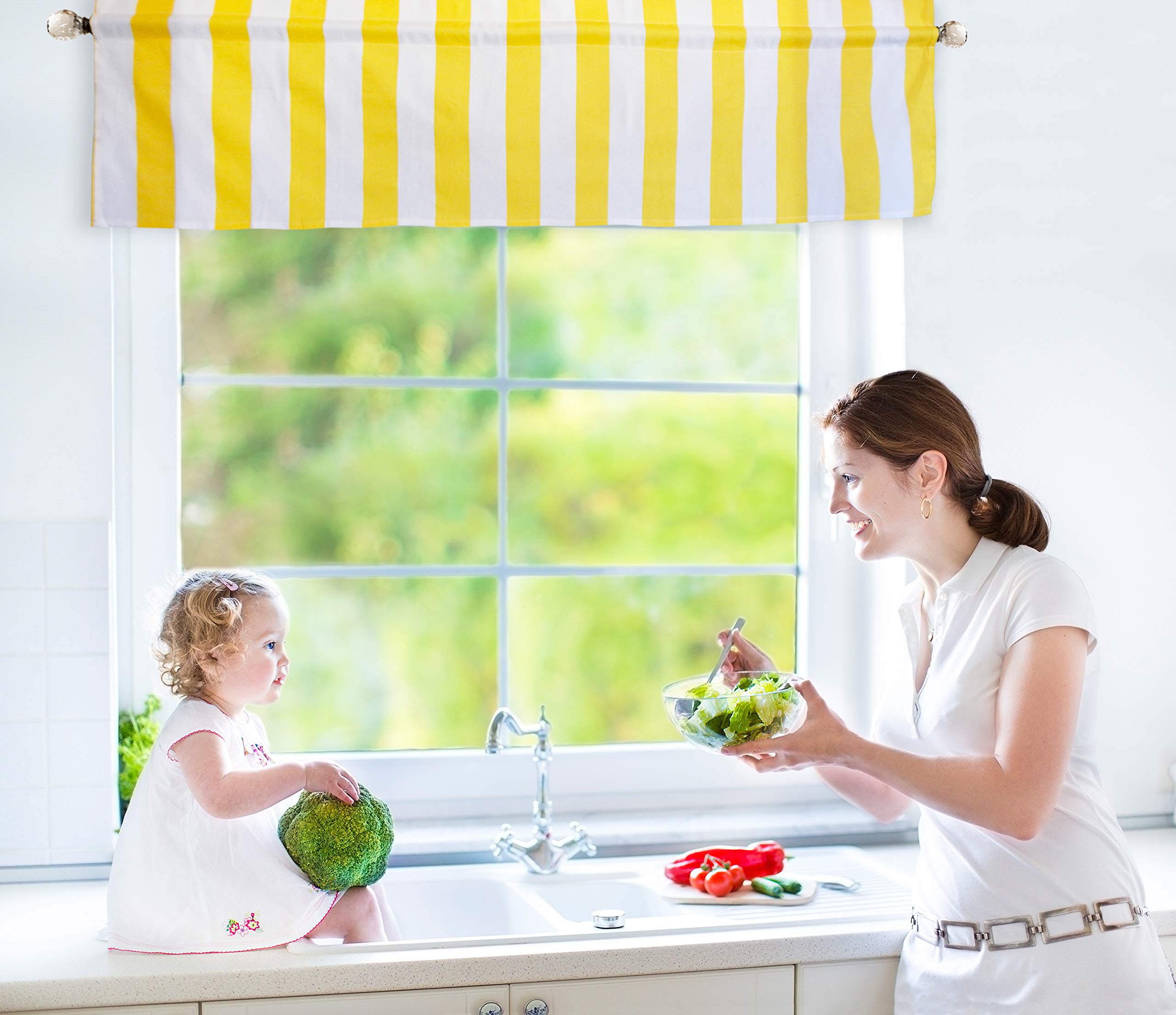 Crabtree Collection Classic Modern Kitchen Dining Bedroom Window Curtain Valance 16inch x 60inch (40cm x 152cm) (Yellow Stripe)