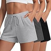 Huukeay 3 Pack Women's Casual Sweat Shorts, High Waist Drawstring Wide Leg Athletic Lounge Shorts with Pockets 2025 Summer