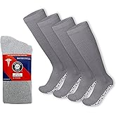 4 Pairs of Non-Skid Over-The-Calf Diabetic Cotton Socks with Non Binding Top (Gray, Fits US Men's Shoe size 9-12)