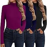 Neer 3 Pack Cotton Women's Turtleneck Long Sleeve Tops Thermal Underwear Base Layer Fall Winter Shirts Sweater