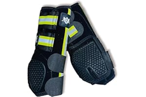 RS PREMIUM HORSES RS Premium Design Gold Line Horse Boots | Comfortable, Protective & Shock Absorber | Sport Boots for Horses Best for Jump Training | Ok Fabric 1682D Provides Ultimate Flexibility (Reflective, Medium)