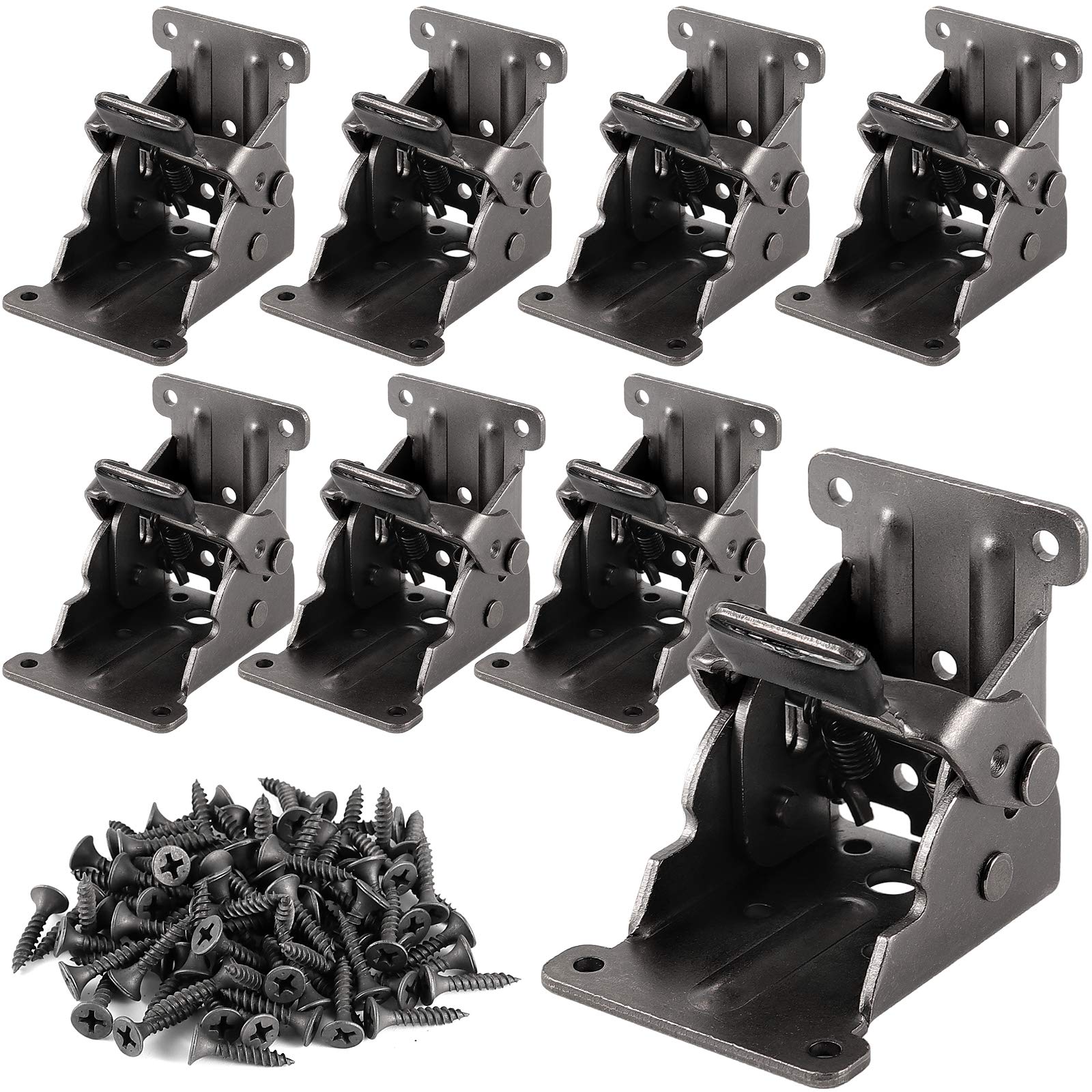 Photo 1 of HOZEON 8 Pack 2.68 x 2.48 x 2-1/8 inches Foldable Support Bracket, Heavy Duty Folding Brackets with 88 PCS Screws, Dark Bronze Lock Extension Support for Folding Table Legs, Bed Legs, Desk Legs