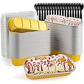 FFNIU 120Pcs Mini Loaf Pans with Lids and Spoons, Aluminum Foil Baking Pans, Rectangle Mini Cake Pan, Brownie Baking Cups for Picnics Party (Gold)