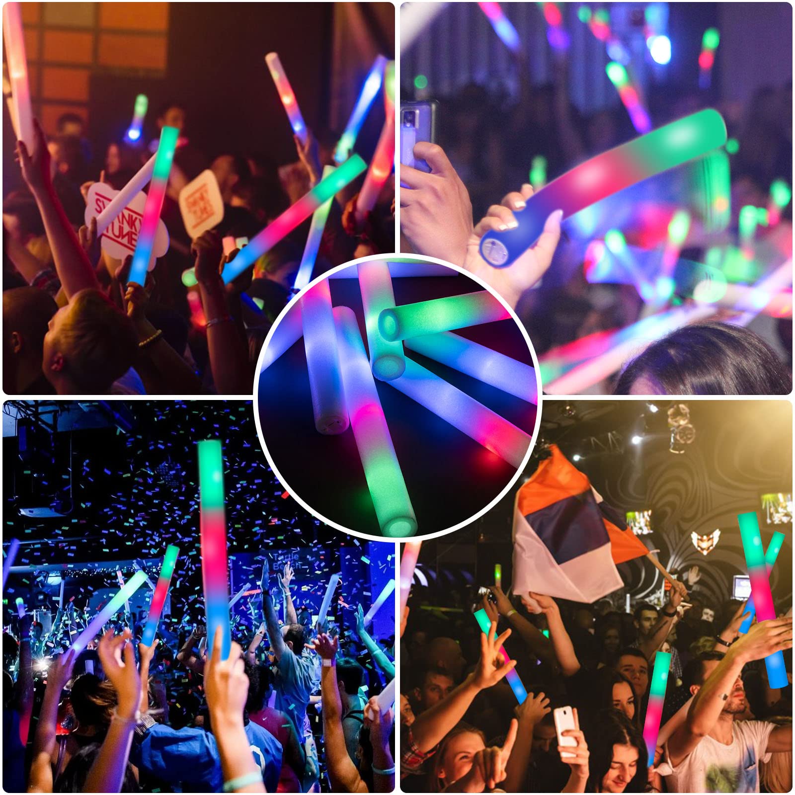 SHQDD 28 PCS LED Foam Glow Sticks, Foam Light up SticksBulk Party Pack with 3Modes Colorful Flashing, Glow in The Dark Party Supplies for Parties, Wedding, Birthday, Raves, Concert, New Year