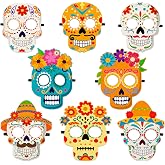 80UncleKimby 8PCS Dia De Los Muertos Masks - Halloween Felt Sugar Skull Crafts, Day of The Dead Costume Accessories Decorations Classroom Activities Party Favors