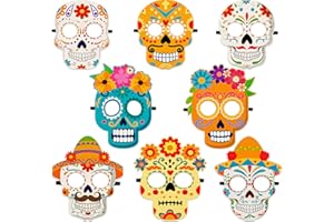80UncleKimby 8PCS Dia De Los Muertos Masks - Halloween Felt Sugar Skull Crafts, Day of The Dead Costume Accessories Decorations Classroom Activities Party Favors