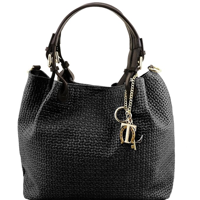 Tuscany Leather TL KeyLuck Woven Printed Leather Shopping Bag TL141573 (Black) Amazon.co.uk