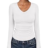 ANRABESS Long Sleeve Shirts for Women V Neck Ribbed Knit Fitted Fall Basic Tshirts Going Out Tops 2026 Casual Trendy Clothes