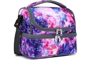 FlowFly Double Layer Lunch Bag Insulated Cooler Large Tote for Boys, Girls, Men, Women, with Adjustable Strap,Galaxy