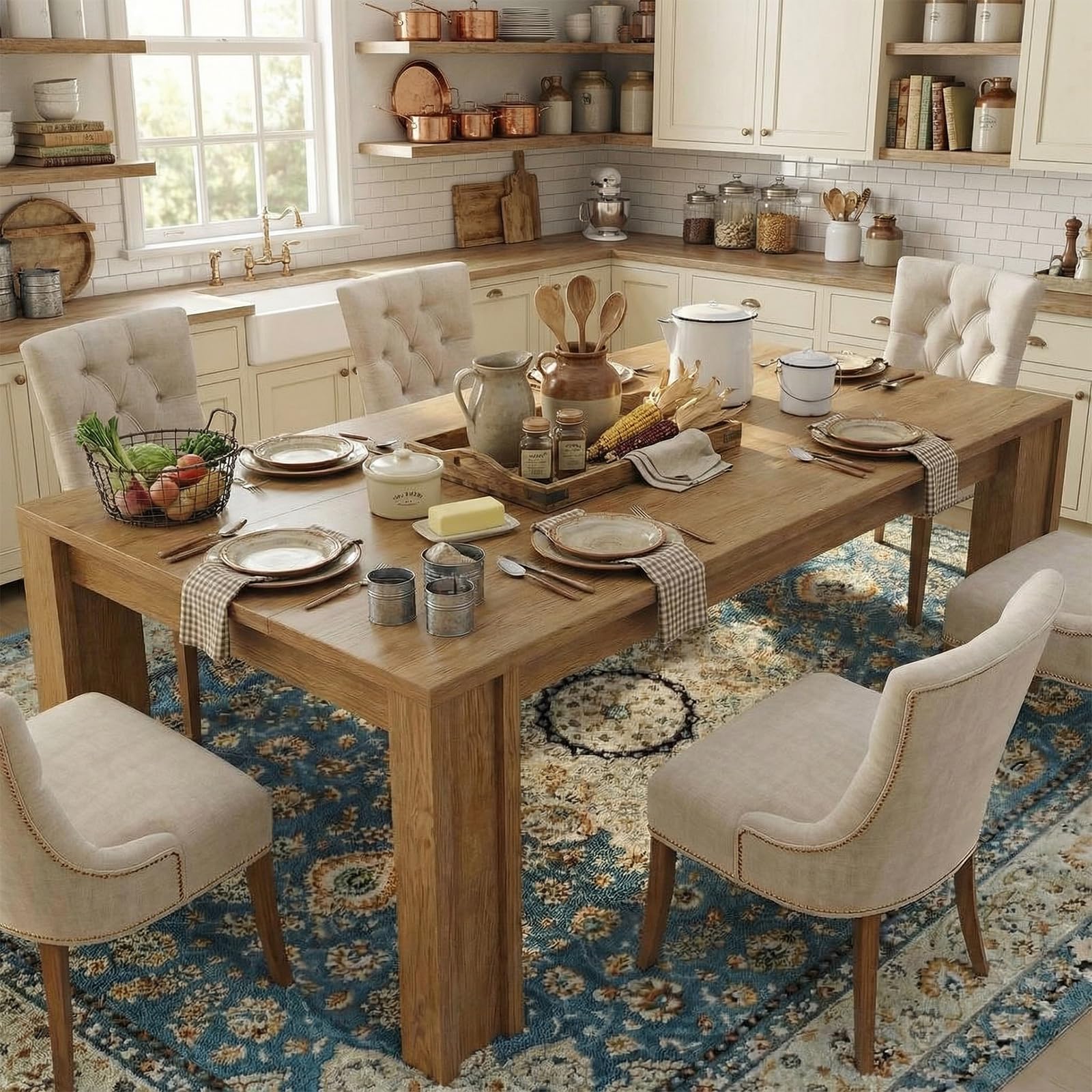 Photo 1 of **NO ASSEMBLY INSTRUCTIONS***CABIHOME 71" Long Dining Table for 6-8, Rectangular Farmhouse Kitchen Dining Room Table w/Wider H Legs & Wooden Tabletop, Sturdy Frame, Wood Strip Base, for Apartment, Kitchen, Dining, Cherry**NO ASSEMBLY INSTRUCTIONS***