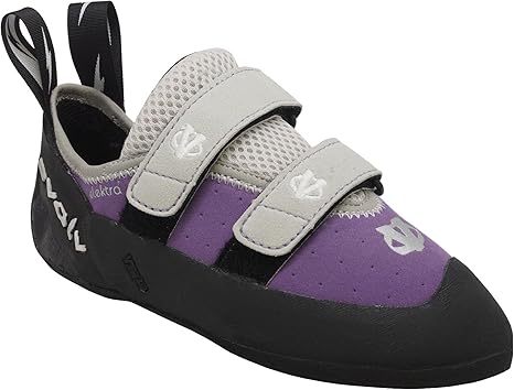 purple climbing shoes