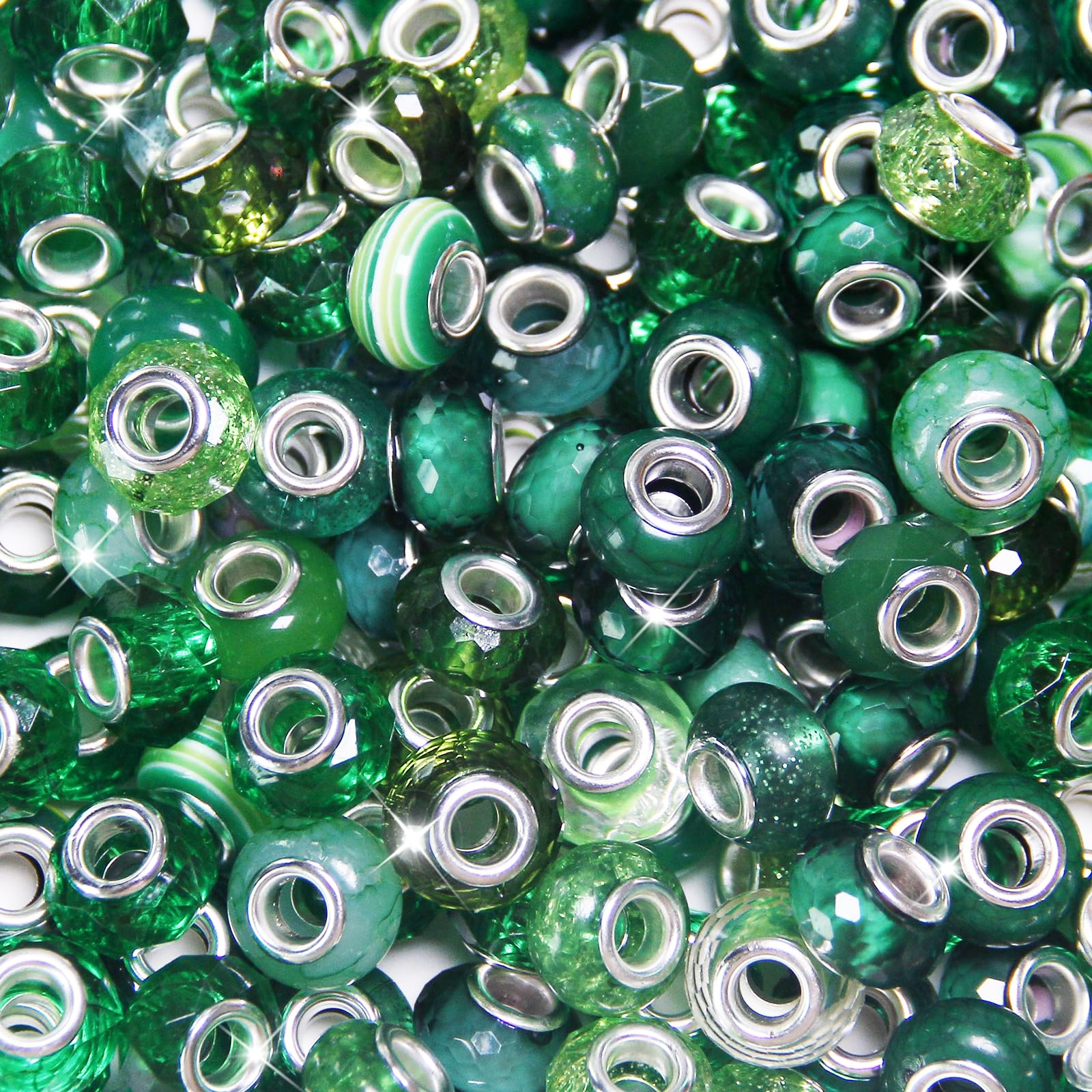 Photo 1 of 150pcs European Large Hole Beads,Assorted European Craft Beads Green Big Hole Fairy Wands Garden Beads Large Hole Lampwork Spacer Beads for DIY Pens Charms Jewelry Making Supplies